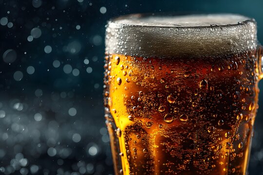 冷えたビールグラスのクローズアップ