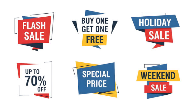 Set of vector sale labels and business tags featuring red discount stickers, price badge icons, png, transparent