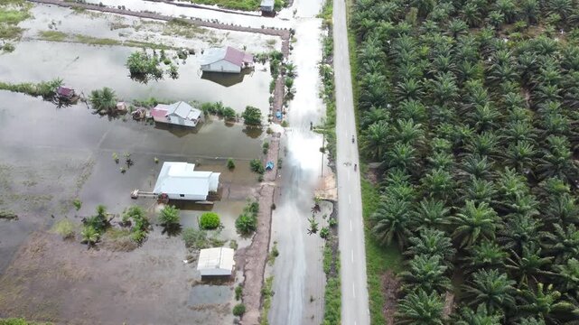 Aerial View of Flooded Villages After Deforestation in Sumatra