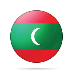 Glass light ball with flag of Republic of Maldives. Round sphere, template icon. Maldives national symbol. Glossy realistic ball, 3D abstract vector illustration. Big bubble.