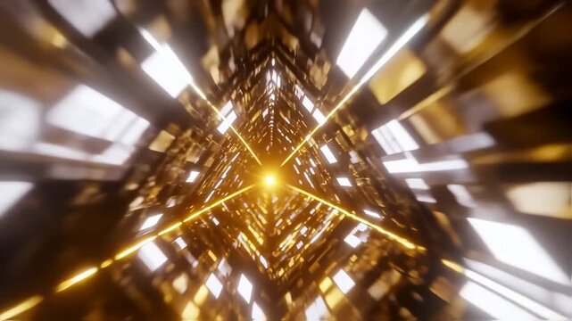 Experience the captivating motion of a golden, futuristic tunnel, ideal for background visuals, and dynamic introductions