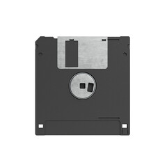 3D Render Vintage Black Floppy Disk on White background