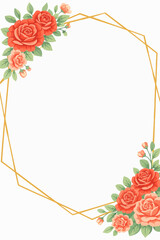 Vertical Floral Frame With Roses And Gold Lines Illustration