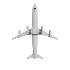 3D Render Overhead View of a White Airplane Model on White background
