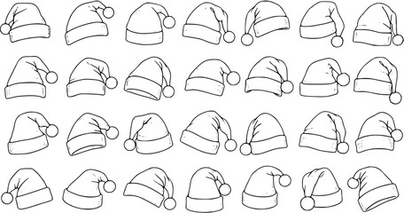 Vector Illustration of Christmas Santa Hats - Pattern of Holiday Headwear