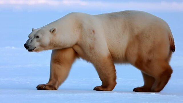 Arctic Explorer: A majestic polar bear navigates the icy expanse of its habitat, embodying resilience and adaptability in a challenging environment. 