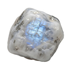 Rough moonstone rock with a pearly sheen, white, realistic feldspar, isolated on transparent background. Ideal for luxury jewelry branding, crystal healing designs, spiritual blogs,