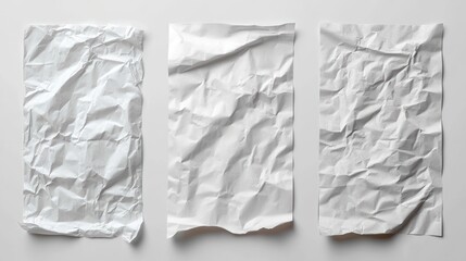 Obraz premium Three crumpled white papers on white background, design element