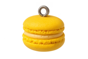 Yellow macaron charm pendant on transparent background