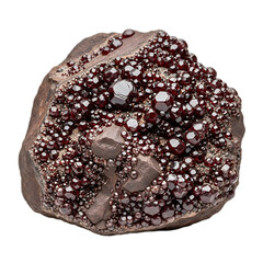 Dark red garnet crystal boulder, isolated on transparent background, a realistic metamorphic gem with sharp focus and high detail. Ideal for geology education, luxury jewelry design,
