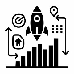 Business Growth and Startup Rocket Icon Set Minimalist Monochrome Vector Graphics for Success