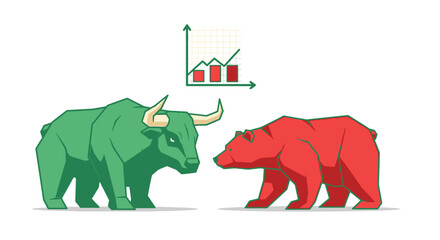 Bull and Bear Market Symbols Facing.