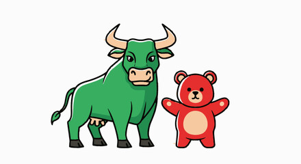 Cartoon Bull and Teddy Bear Illustration.