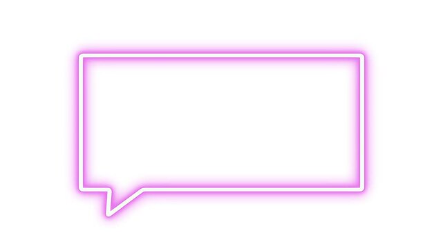 A loopable stroke animation of speech bubble neon frame with glowing light in purple on white background.