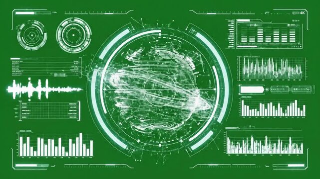 Abstract HUD Display Glows to Life with abstract HUD displays morphing and effect ad_ready green screen futuristic HUD style