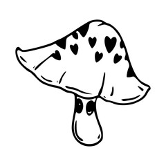 adorable heart mushroom doodle character isolated on white background
