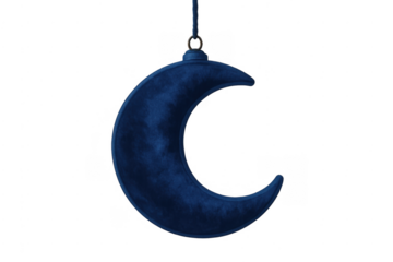 Hanging dark blue velvet crescent moon ornament