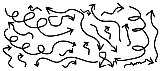 Collection of hand drawn grunge arrows and directional symbolsblack pen arrow collection on checkered paper sheet. Hand drawn crayon various arrows, 