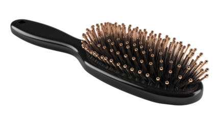 Luxury Black Hair Brush with Metal Pins – Isolated on Transparent Background – Premium Hair Care Product