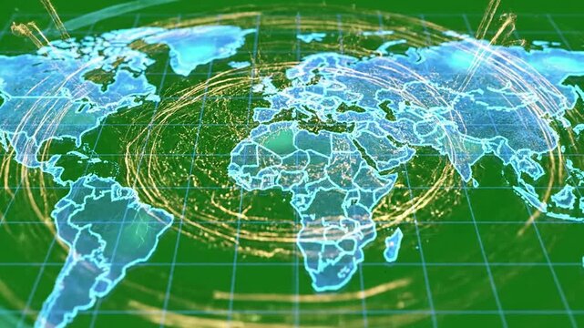 Digital map rising from digital mist with futuristic holographic map displaying digital effect green screen unfolding maps style