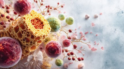 Abstract Microorganisms and Cell Structures in Vivid Colors on Soft Background