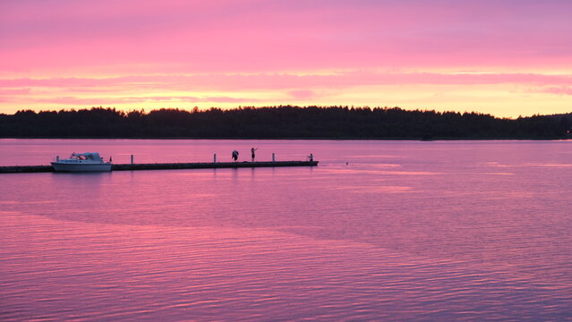  Pink sunrise on lulea harbor in the summer