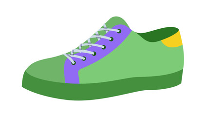 Low top sneakers shoe flat. Colorful trendy footwear for festival, travel, modern streetwear for man woman unisex. Technical fashion illustration, CAD mockup, smooth vector isolated stylish style.