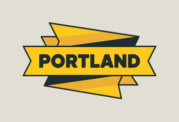 Vibrant Illustrated Logo of Portland Featuring Geometric Shapes and Bold Colors on a Sunny Yellow Background