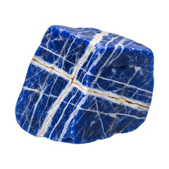 Rough sodalite rock, royal blue feldspathoid, isolated on transparent background. Ideal for geology, science, luxury jewelry, spiritual wellness, high-end product design, presentations,