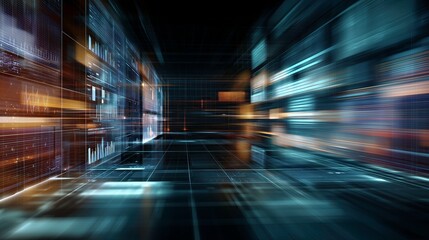 Abstract technology background with blurred screens and grid patterns  