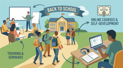 Back To School, seminar and online courses illustration concept