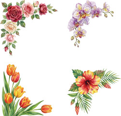 Set of Floral corner watercolor style