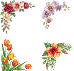 Set of Floral corner watercolor style