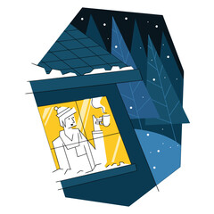 A person drinking coffee in winter