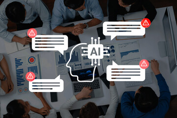 A group of professionals engaged in a collaborative discussion about artificial intelligence technology and data analytics for informed business decision-making. Gantry