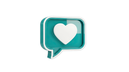 3D Heart in a Chat Bubble on White Background