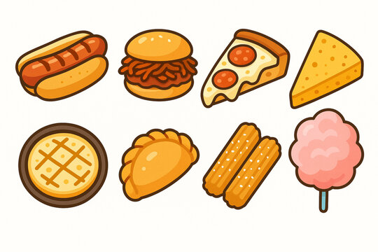Argentinian Street Food Icon Set with Chorip&aacute;n, Empanadas and Provoleta in Flat Vector