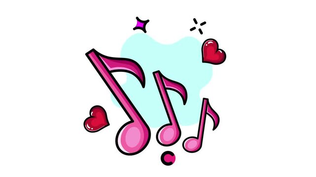 Vibrant Pink Musical Notes with Hearts and Sparkles on White Background.