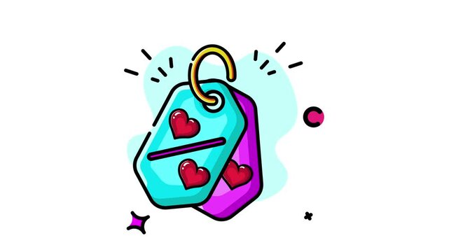 Charming Love Tags with Hearts and Sparkles on White Background.