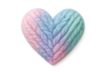 Knitted heart displaying pastel rainbow wool texture