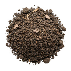 High-detail worm castings, piled soil, isolated on transparent background. Ideal for organic gardening, agricultural education, composting guides, Earth Day promotions,