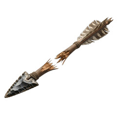 Old wooden arrow, broken shaft, isolated on transparent background. Realistic hunting debris with sharp focus, high detail, ideal for historical illustrations, survival guides, or game design.