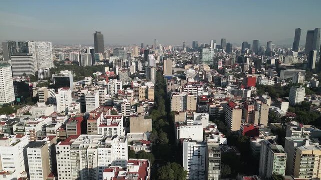Aerial view of Polanco skyscrapers, glimpse of Mexico City skyline 4k