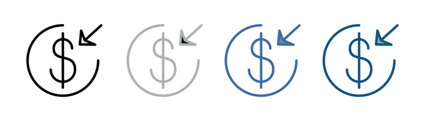 
income investing icon set multiple style collection with money and arrow inward design