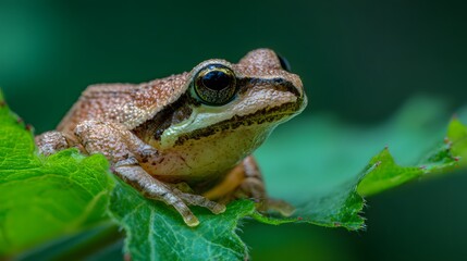 Fototapeta premium Close-up of a Pacific Tree Frog on a Leaf.