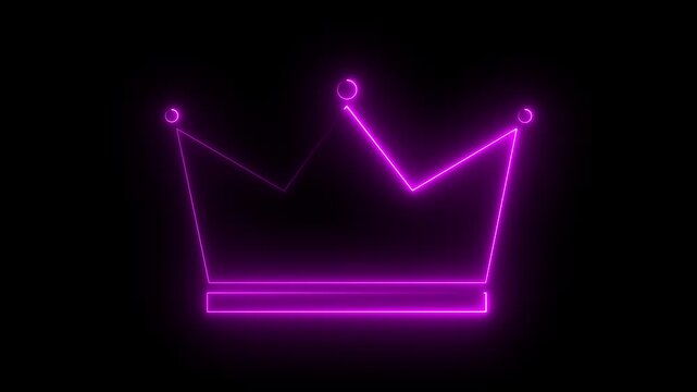 Neon crown icon animation representing royalty, luxury and premium success concept. Glowing neon animated crown symbol suitable for branding, achievement, winner badge, game UI, logo animation,