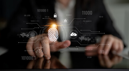 Biometric fingerprint identification and cybersecurity system ensuring secure access, identity verification, cloud data protection, and digital safety Latch