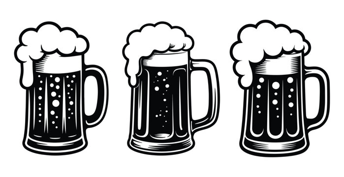 Vintage beer mugs with overflowing foam, Beer glass, Beer mugs silhouette, Beer Mug Cricut Designs & Graphics for logos, icons, pub signage, menus, Oktoberfest