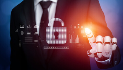 AI-secured system demonstrating multi-layer encryption, identity protection, and password security with modern digital lock interface Vouch