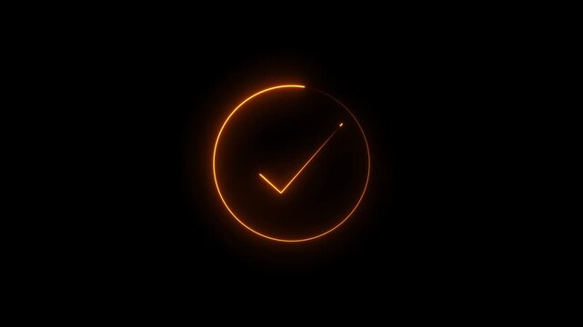 Glowing Yes 4k animation, blue check mark neon icon. Success symbol accepted and approve icon.